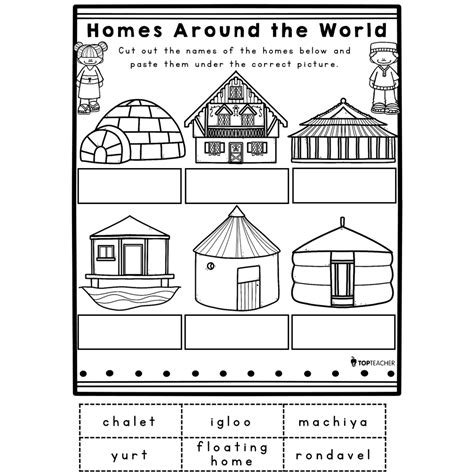 Homes Around The World Cut Paste Top Teacher Worksheets Library