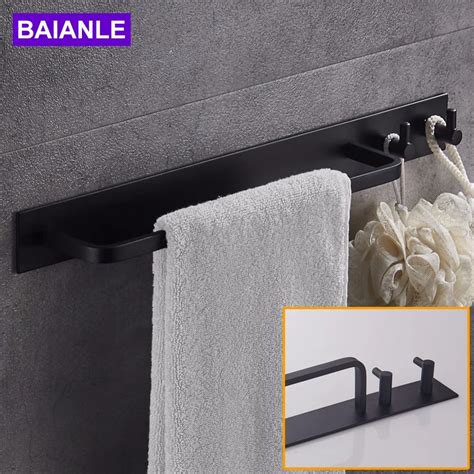 Towel Bar Black Wall Mounted Bathroom Towel Rack Aluminium Towel Bar