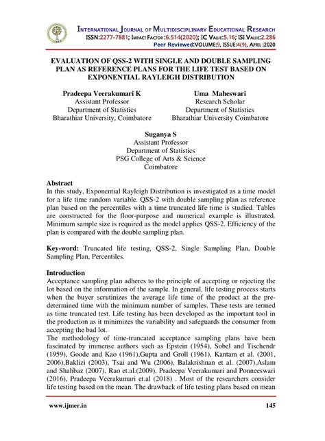 Pdf Evaluation Of Qss With Single And Double Sampling Plan As