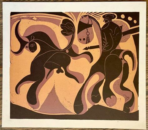 Pablo Picasso Vintage Original Linocut Picador Fleeing Bull Matador