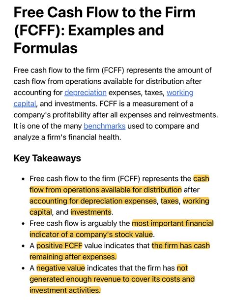 Free Cash Flow To The Firm Fcff Examples And Formulas Free Cash Flow To The Firm Fcff