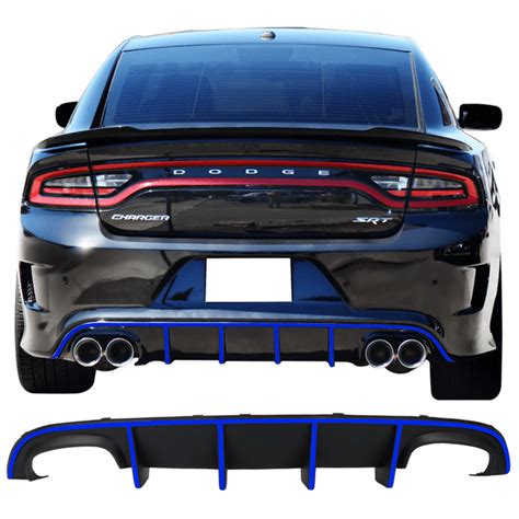 Ikon Motorsports Compatible With 15 23 Charger Srt Quad Exhaust Rear Diffuser With Blue