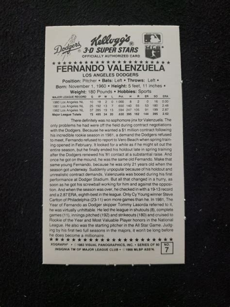 Kellogg S D Super Stars Fernando Valenzuelanear Minta Ebay