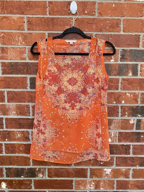 Cabi 268 Womens Small Merrow Edge Sheer Orange Floral Tank Blouse Ebay