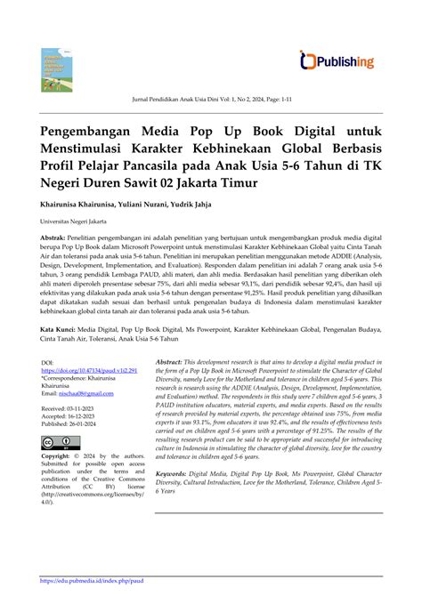 Pdf Pengembangan Media Pop Up Book Digital Untuk Menstimulasi