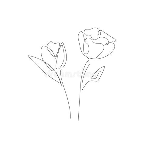 Desenho Da Linha De Flores Vetor De Ilustração Minimalista Desenhado à