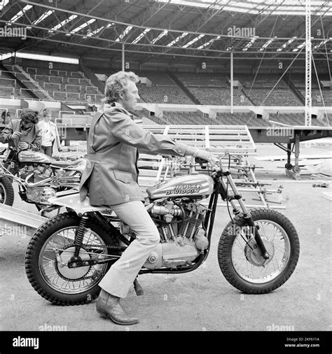 Stunt Rider Evel Knievel Practising On His Harley Davidson Motorbike Before An Attempt To Jump