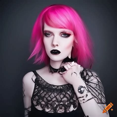 Goth Girl With Pink Hair And Black Dress On Craiyon