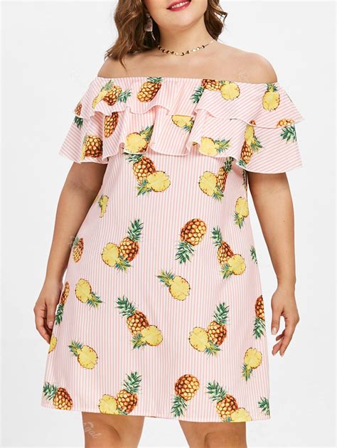 Off Plus Size Pineapple Off Shoulder Dress Rosegal