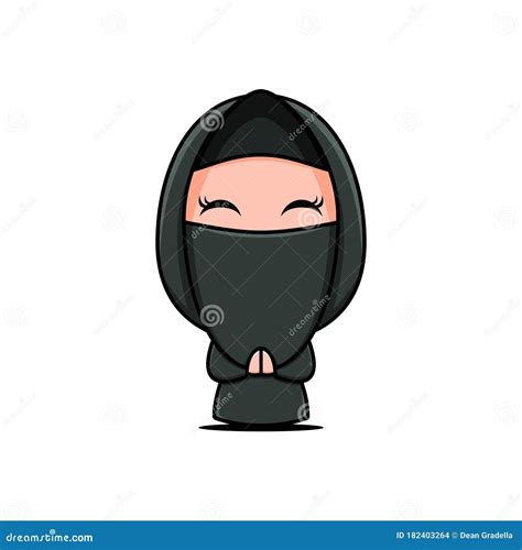 Cute Muslim Girl Character Wearing Black Niqab Stock Vector