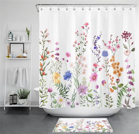 Colorful Spring Flowers Shower Curtain Set For A Bright And Fresh