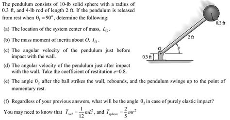 Solved The Pendulum Consists Of 10 Lb Solid Sphere With A Chegg