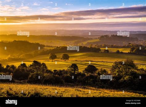 Newlands corner and surrey hills. View of the south downs at sunrise ...