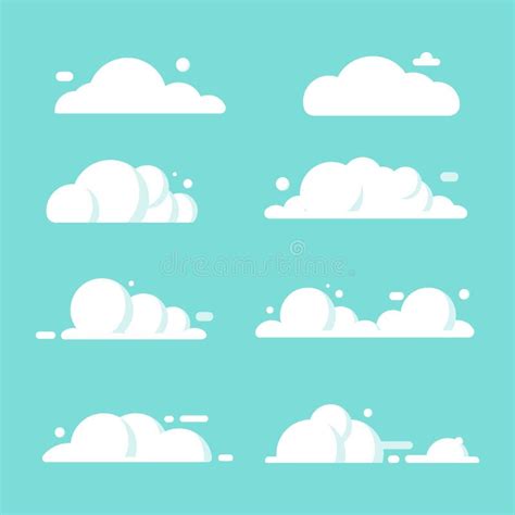 Set Van Wolken Platte Cartoon Blauw Sky Natuur Panorama Met