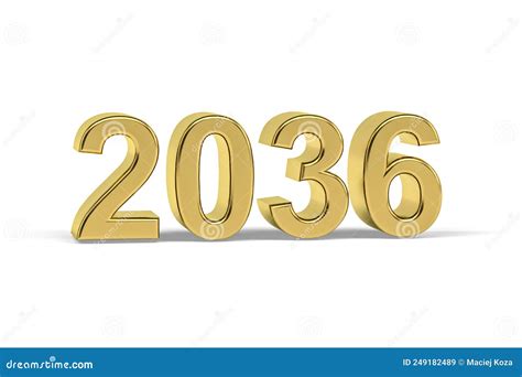 Golden 3d Number 2036 Year 2036 Isolated On White Background Stock