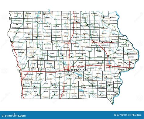 Iowa road and highway map. stock illustration. Illustration of hawkeye ...