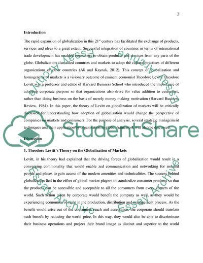 The Globalization of Markets: Theodore Levitt Essay - 1