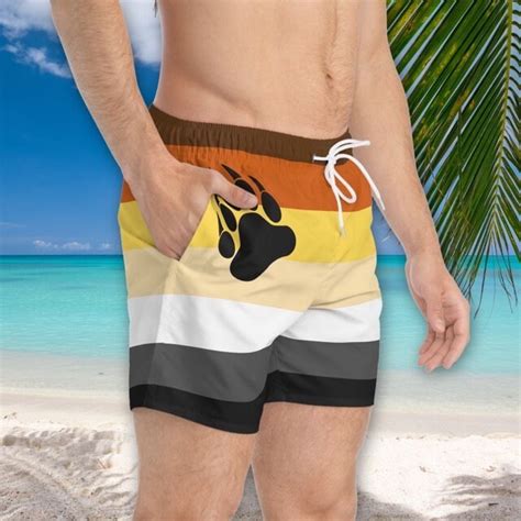 Gay Mens Bear Pride Flag Swimsuit Rainbow Swim Trunks Lgbtq Swimwear Queer Swimming Shorts Etsy