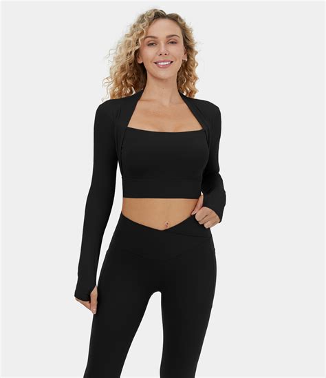 Womens Cloudful Fabric Long Sleeve Thumb Hole In Cropped Yoga