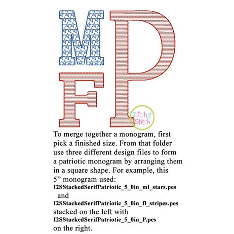 Stacked Serif Patriotic Motif Embroidery Monogram Font Machine