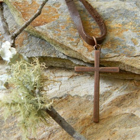 Cross necklace leather cord necklace gift for her christian | Etsy