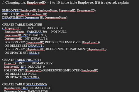 Solved F Changing The Employeeid 1 To 10 In The Table