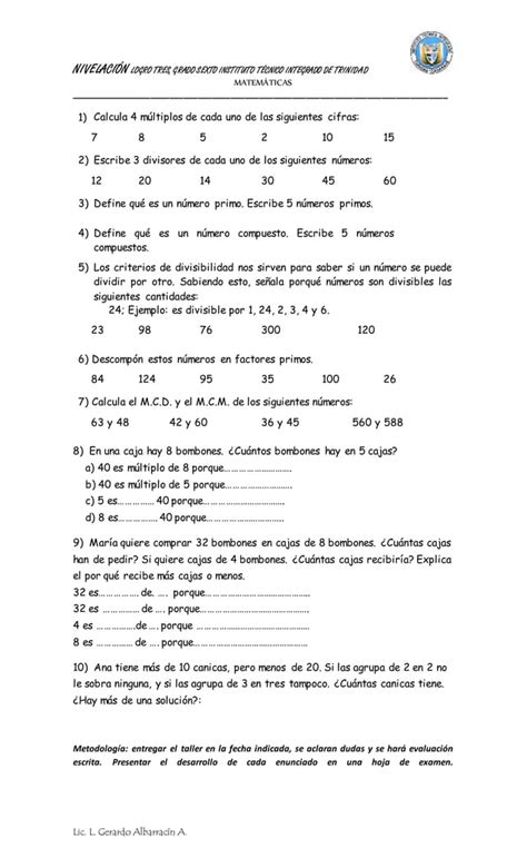 Logro TRES Taller de Nivelación Matemáticas PDF