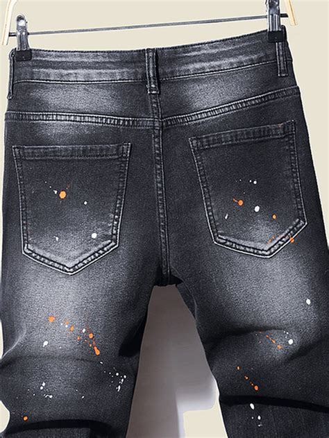 Manfinity Legnd Men Cotton Splash Ink Print Cat Scratch Jeans Shein Usa