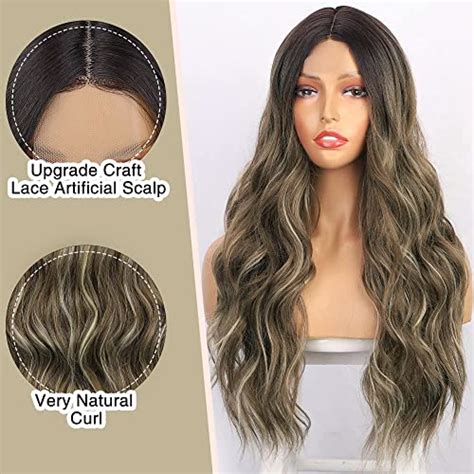 Aisi Queens Long Wavy Synthetic Wigs For Women Ombre Brown With Ash