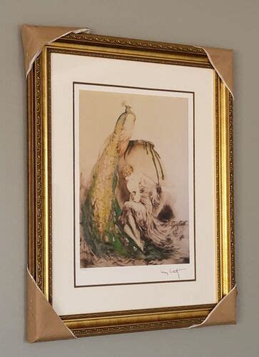 Signed Louis Icart Limited Edition Lithograph Framed Print Peacock Lady