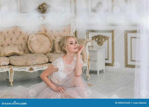 Morning Of A Beautiful Young Bride In A Boudoir Dress Stock Image