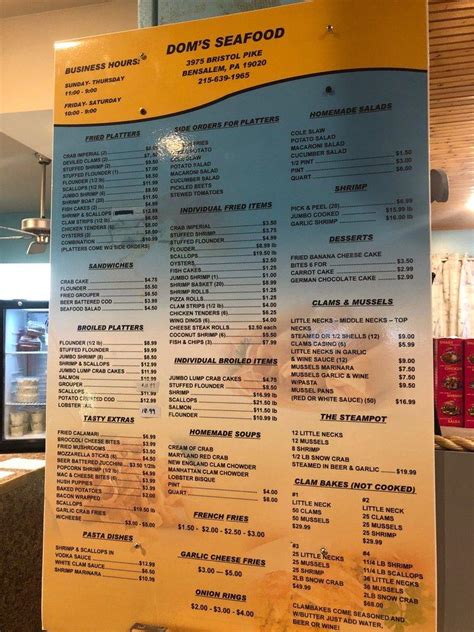 Menu At Dom S Seafood Restaurant Bensalem