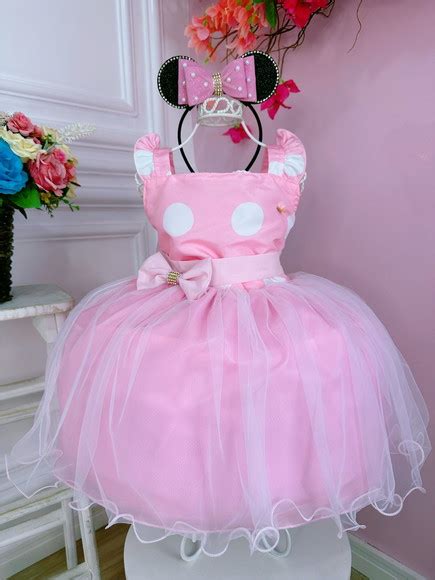 Vestido Infantil Minnie Rosa Bolinhas Luxo Elo7