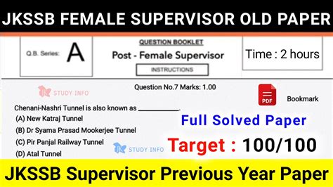 Jkssb Female Supervisor Solved Paper Jkssb Supervisor Old Paper Jandk