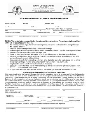 Fillable Online Tcp Pavilion Rental Application Agreement Fax Email