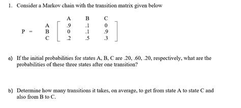 Solved 1 Consider A Markov Chain With The Transition Matrix Chegg