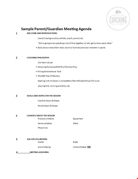 Parent Meeting Agenda Schedule Template For Successful Goal Setting And