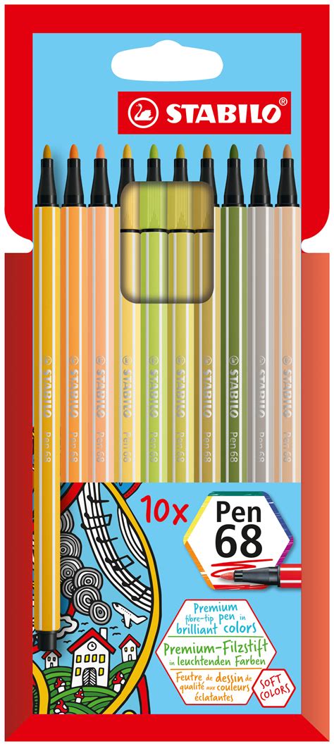 STABILO Pen 68 Fibre Tip Pen Wallet Of 10 Assorted Colours 6810