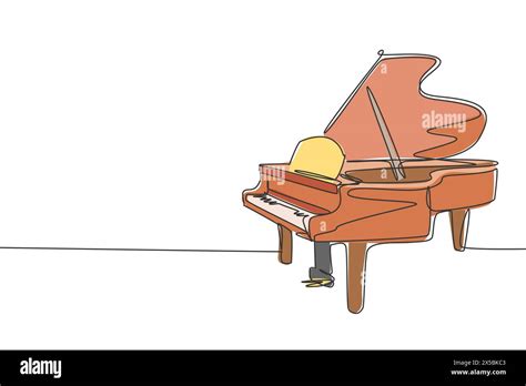 One Single Line Drawing Of Luxury Wooden Grand Piano Modern Classical Music Instruments Concept