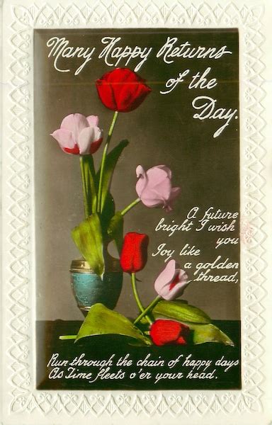 Many Happy Returns Of The Day Vase Of Tulips Carte Postale Ancienne