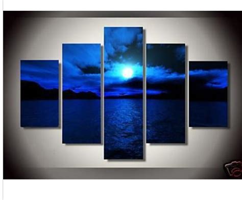 Oil Paintings On Canvas Dark Blue Ocean White Sun High Wall Decor Art