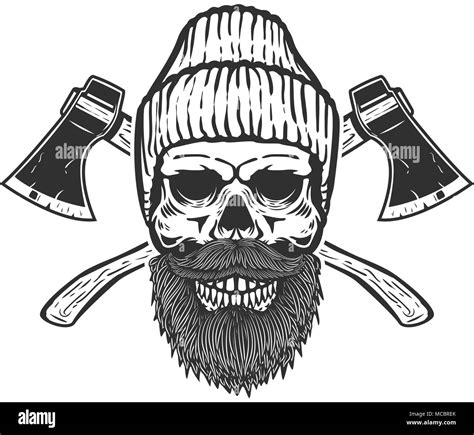 Lumberjack Skull With Crossed Axes Design Element For Emblem Sign