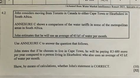 Mathematical Literacy Grade N Water Tariffs Step By Step