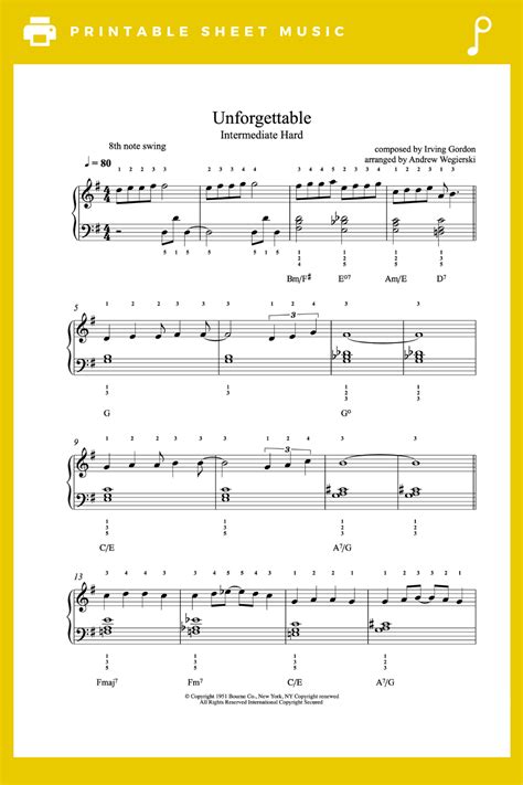 Unforgettable By Nat King Cole Piano Sheet Music Intermediate Level