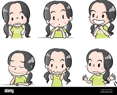 vector cartoon girl emoji stickers set Stock Vector Image & Art - Alamy