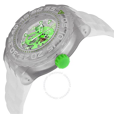 Swatch Chlorofish Green Skeleton Dial White Silicone Mens Watch