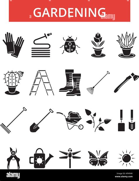 Gardening Illustration Thin Line Icons Linear Flat Signs Vector