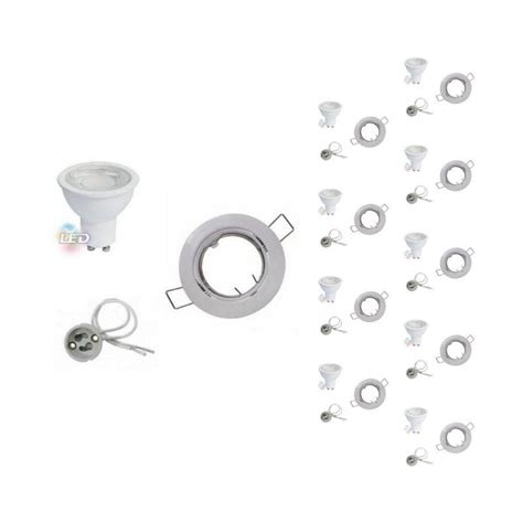 Kit Spot Led Gu10 Encastrable 8w Orientable Rond Blanc Pack De 10