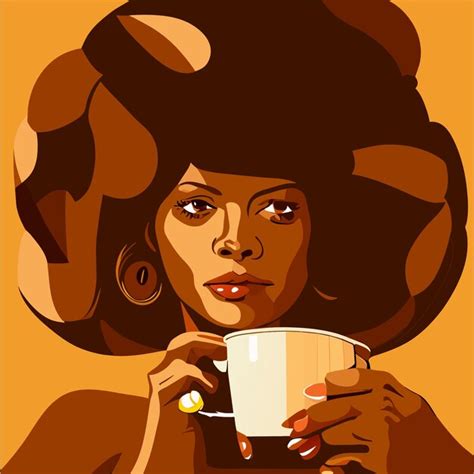 Premium Vector African Woman Drinking Hot Coffee Or Tea Hand Drawn Flat Stylish Cartoon Sticker