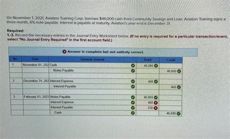 Solved On November 1 2021 Aviation Training Corp Borrows Chegg